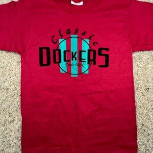 VTG Dockers T Shirt USA Cotton Red “Classic Dockers Trademark” Medium New
